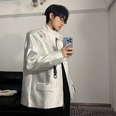 痞帅高级感黑色立领垫肩夹克上衣飞机扣设计感外套机车服JG37，男装夹克，星座1116A-1（原606A）