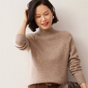 2025秋冬新款35%山羊绒女士7针花纱插肩半高领羊绒衫图片