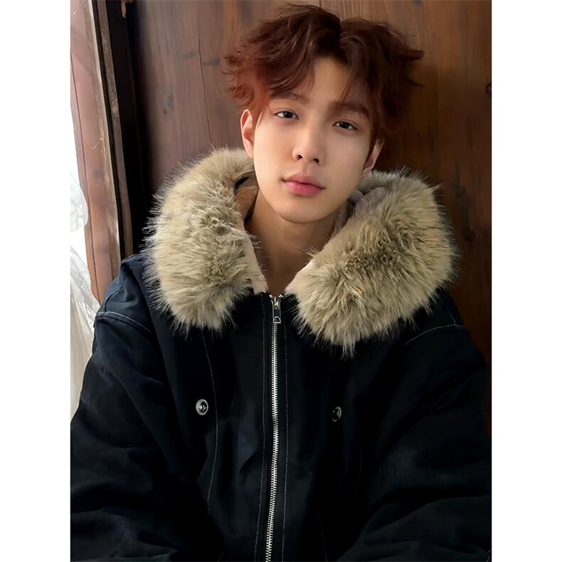 现货重磅boxy短款棉衣座山雕大毛毛领男女棉服水洗工装厚外套，男装棉衣，电商A486-1