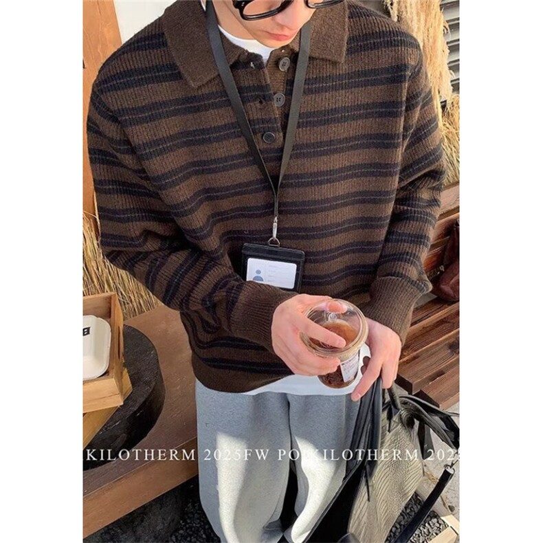 男士秋冬季套头毛衣针织衫polo翻领毛衣复古条纹上衣M7805,男装针织衫/毛衣,星座1116A（原606A-3）