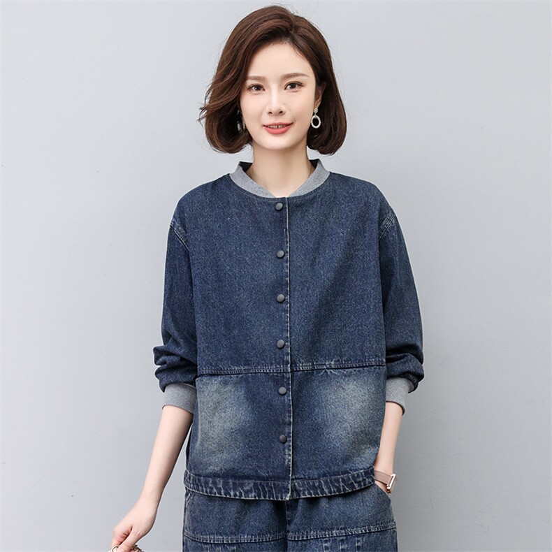 今年流行时尚小个子妈妈2025新款春秋装牛仔外套哈伦裤女,女装牛仔外套,悦见她