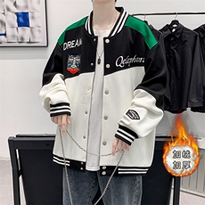 2023秋装新品青少年夹克运动棒球服加绒加厚百搭外套男2112-P65，男装夹克，电商A441-1