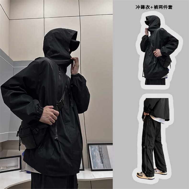 秋户外港风防风防水拉链冲锋衣裤单夹克套装JK016+K8021P-85,男装夹克,电商A128