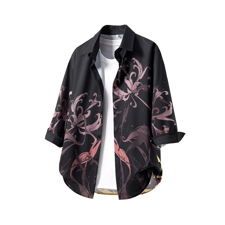 日系情侣大码M-5XL风潮流短袖七分袖衬衫长袖衬衣7854P45控68，男装T恤，星座227-7