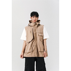 8XL-M钓鱼老外套街头机能口袋连帽防水无袖马甲坎肩JK1316P78，男装夹克，电商D206-1