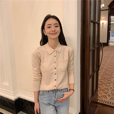 2025秋冬百搭时尚简约秋冬polo领纽扣开衫针织衫，女装羊绒衫，玛卡隆羊绒