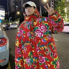 CC99东北大花连帽加厚保暖防寒棉衣外套风特色棉服情侣花衣，男装棉衣，星座115A(原星座507）