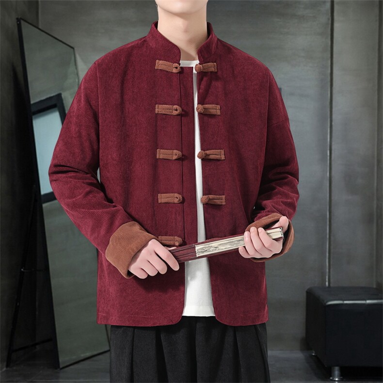 男士外套灯芯绒夹克盘扣立领唐装风XZ1512-2503单夹克-P80,男装夹克,星座1512