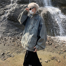 美式复古百搭牛仔外套男女宽松做旧休闲春秋潮流上衣JK08935-P73，男装夹克，星座308B-2
