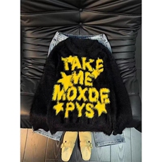 AA1874P50网图字母连帽毛衣秋冬加绒宽松百搭慵懒风毛衣，男装针织衫/毛衣，电商B323A