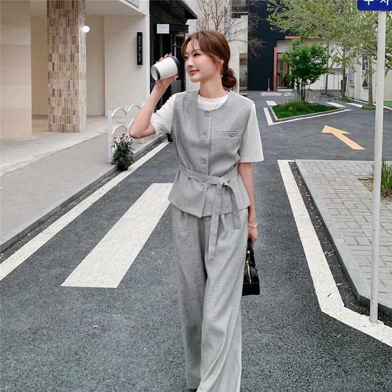夏季阔腿裤马甲时尚两件套女,女装套装/套裙,秋水欣儿