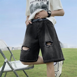 美式vibe牛仔短裤男士宽松阔腿破洞水洗五分裤 NZK0234-批38 控58图片