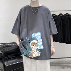 YT26217-P30亚短袖t恤男大码五分袖男宽松七分袖港风模特，男装T恤，电商A040