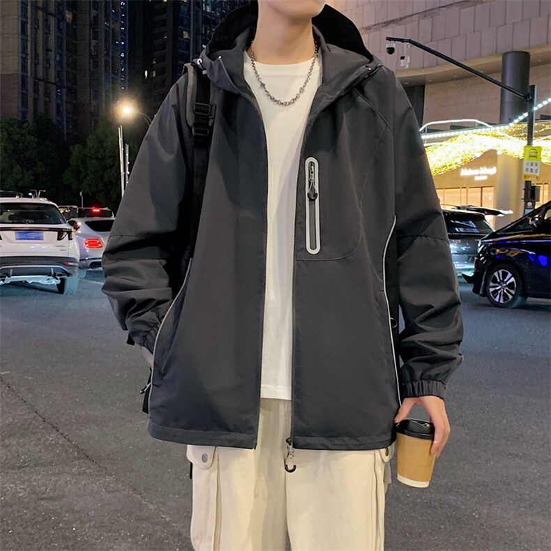 秋季新款港风夜景纯色纯色冲锋衣宽松大码夹克男A157B-J235-P85,男装夹克,电商A157B