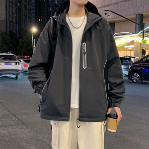 秋季新款港风夜景纯色纯色冲锋衣宽松大码夹克男A157B-J235-P85图片