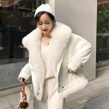 2021冬季新款时尚狐狸毛可拆卸加厚保暖皮草派克短外套，女装皮草，L·H·X