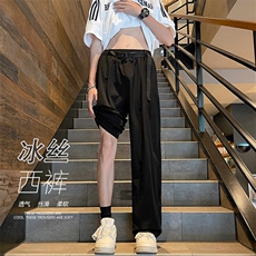 休闲裤男美式复古腰带夏季潮流百搭宽松阔腿西裤-A1045TP45控68，男装西裤，电商B241