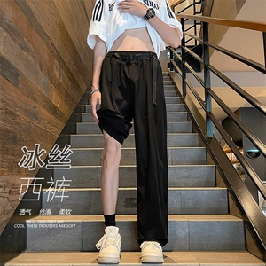 休闲裤男美式复古腰带夏季潮流百搭宽松阔腿西裤-A1045TP45控68图片