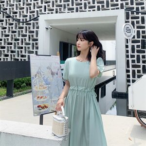【现货】2021夏装新款纯色连衣裙166-1020P70桔红