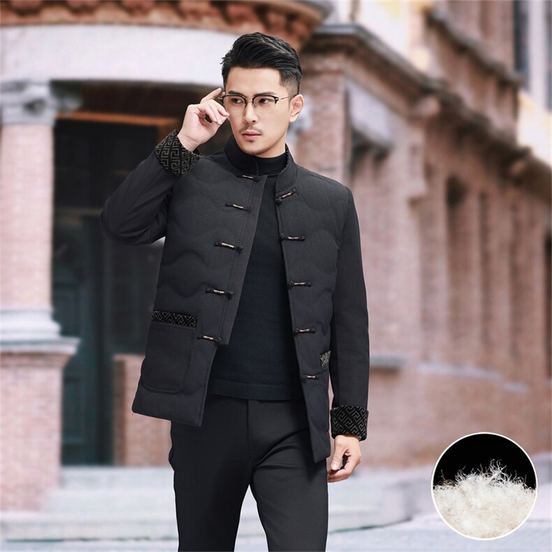 主推新款中年羽绒服唐装外套男复古盘扣风羽绒服外套中式唐装,男装羽绒服,钱塘723