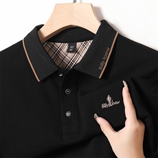 中年长袖t恤男士春秋季新款高端翻领打底上衣服潮流休闲polo衫男，男装T恤，电商B212（原钱塘6029）