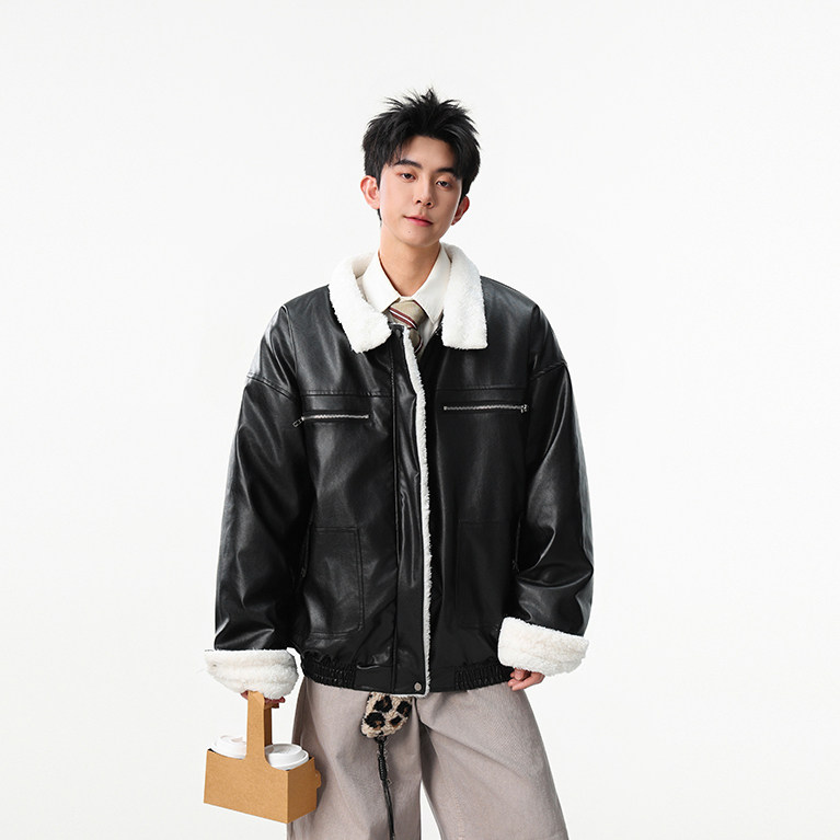现货-加厚pu皮毛领工装棉服美式复古冬棉衣218-7-M132-P135-控178,男装皮衣,星座218-7