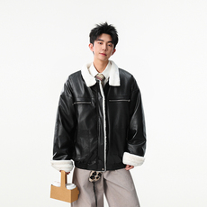 现货-加厚pu皮毛领工装棉服美式复古冬棉衣218-7-M132-P135-控178，男装皮衣，星座218-7