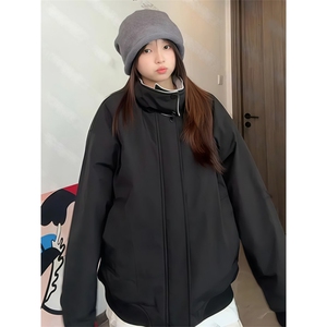 网图 羊羔毛毛领棉服派克服男女冬季2025新款立领工装棉衣外套P78图片