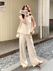 韩系绝美时尚套装女2025年夏季新款休闲气质显瘦马甲阔腿裤两件套，女装套装/套裙，浙宝205