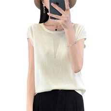 短袖t恤女2024新款中年妈妈大码女装夏季薄款短款冰丝针织上衣，女装针织衫/毛衣，萱芳婷羊绒