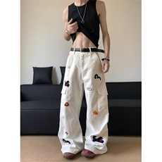 刺绣阔腿牛仔裤女2026秋新款宽松垂感休闲直筒拖地裤K6553-P58，男装牛仔裤，星座412-3