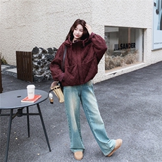 酒红色菱格连帽轻薄羽绒棉服女秋冬2025新款棉衣时髦洋气棉袄流行，女装棉衣/棉服，2C293