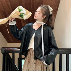 051-黑色炸街小皮衣女PU夹克外套-F673-P190-K268，女装短外套，2C051