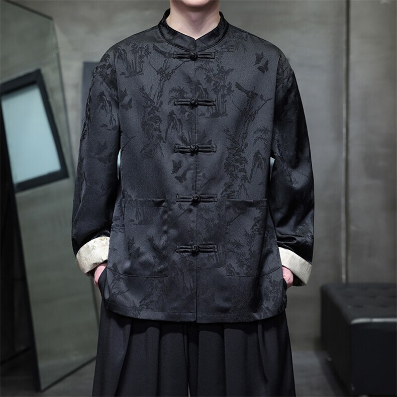 新中式男士风衬衫盘扣翻袖子花纹开衫A021-KS513-P85控98,男装衬衫,电商A021