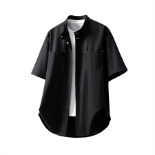 1新中式风暗扣工装聚酯纤维大码M-5XL立领衬衫78013P48控78，男装衬衫，星座226-2