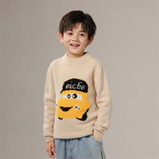 新款儿童羊绒衫保暖圆领可爱小汽车图案秋冬必备舒适柔软，童装儿童羊绒衫，暖钟情羊绒