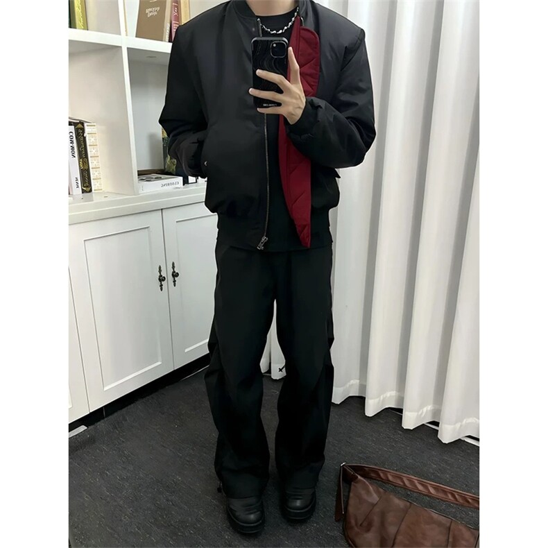 网图有货黑红内bomber夹棉机车棉服外套男A167-常规P70加棉-P98,男装棉衣,星座1505
