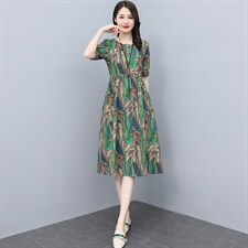 现货2022年夏季新款女装休闲棉麻连衣裙文艺气质收腰显瘦高端裙子，女装连衣裙，琦鑫阁（原依鑫阁）
