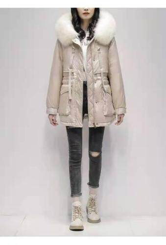 2021冬款新款欧货大毛领后背拉链设计90绒羽绒服，女装羽绒服，红雀纺