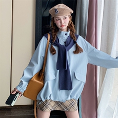 【现】【货】蓝色工装风衣外套2C158-8642-P165-K238，女装风衣，2C158