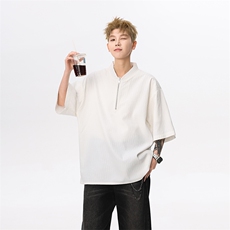 现货夏新潮流短袖半拉链亨利领宽松大码T恤男513DT3533P30，男装T恤，星座513