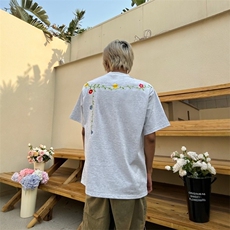 美式高街花卉刺绣设计感短袖男女潮牌宽松重磅情侣短袖TA83-P37，男装T恤，星座208-5