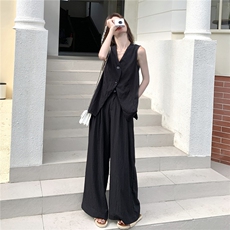 时尚套装吊带时尚宽松套装阔腿裤裤子气质垂感休闲，女装套装/套裙，2C167