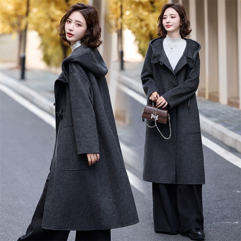 现货主推双面羊毛连帽阔版含天丝羊绒大衣，女装毛呢外套，丝露依尚（原SL）