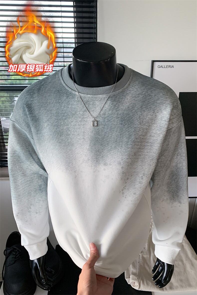 新款银狐绒450g高克重华棉渐变扎染长袖卫衣W5439J加绒-特P45控88,男装卫衣,电商A001
