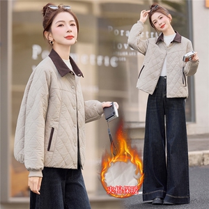 主推翻领撞色短款棉衣女2025冬新款休闲洋气保暖棉服夹棉外套,分享穿搭推荐的博主图片