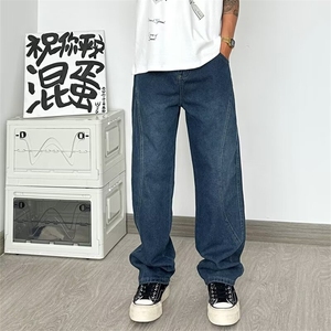 复古水洗直筒牛仔裤男女宽松百搭情侣款垂感裤子夏季 NQ08图片