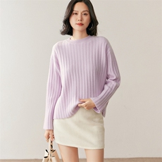 2025年秋季新款坑条圆领针织衫时尚休闲百搭，女装针织衫/毛衣，鸥蕊娅羊绒