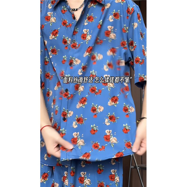 短袖衬衫男+短裤男套装男100%聚酯纤维M-5XL大码TZ78702P50控98图片
