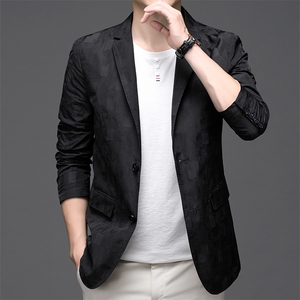 2024新款春秋季轻薄款印花休闲西服男韩版商务休闲小西服爸爸装图片